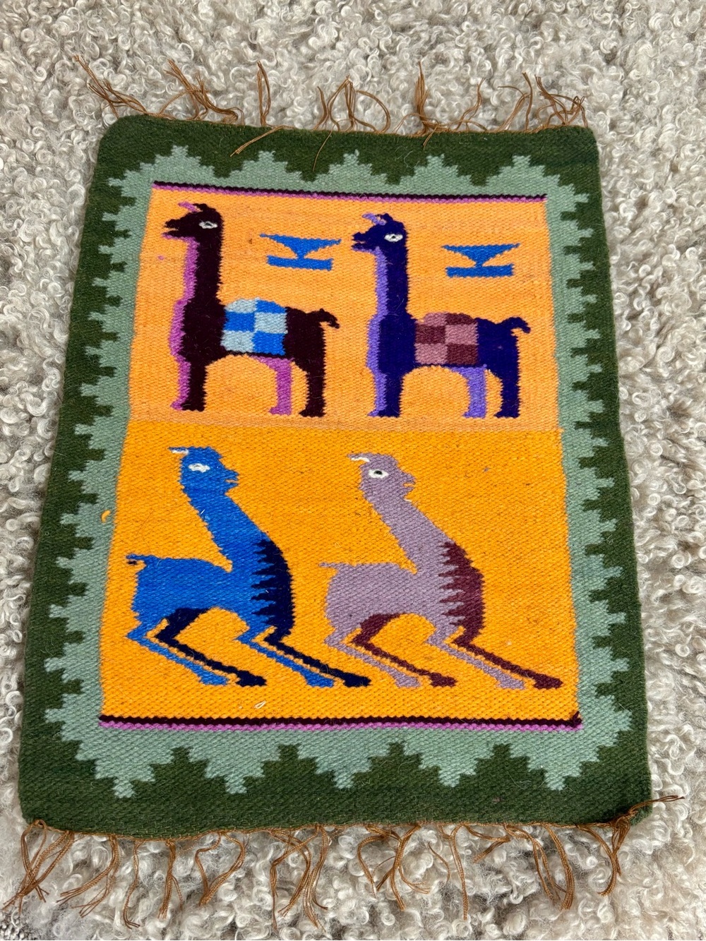 Handwoven Llama Motif Wool Wall Hanging from Bolivia